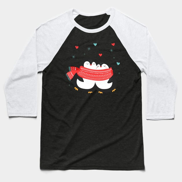 Cute Penguin Couple Christmas Winter Love Baseball T-Shirt by Foxxy Merch